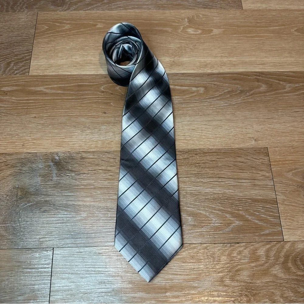NWT Next 100% Silk Hand made Black Gray Stripe Neck Tie